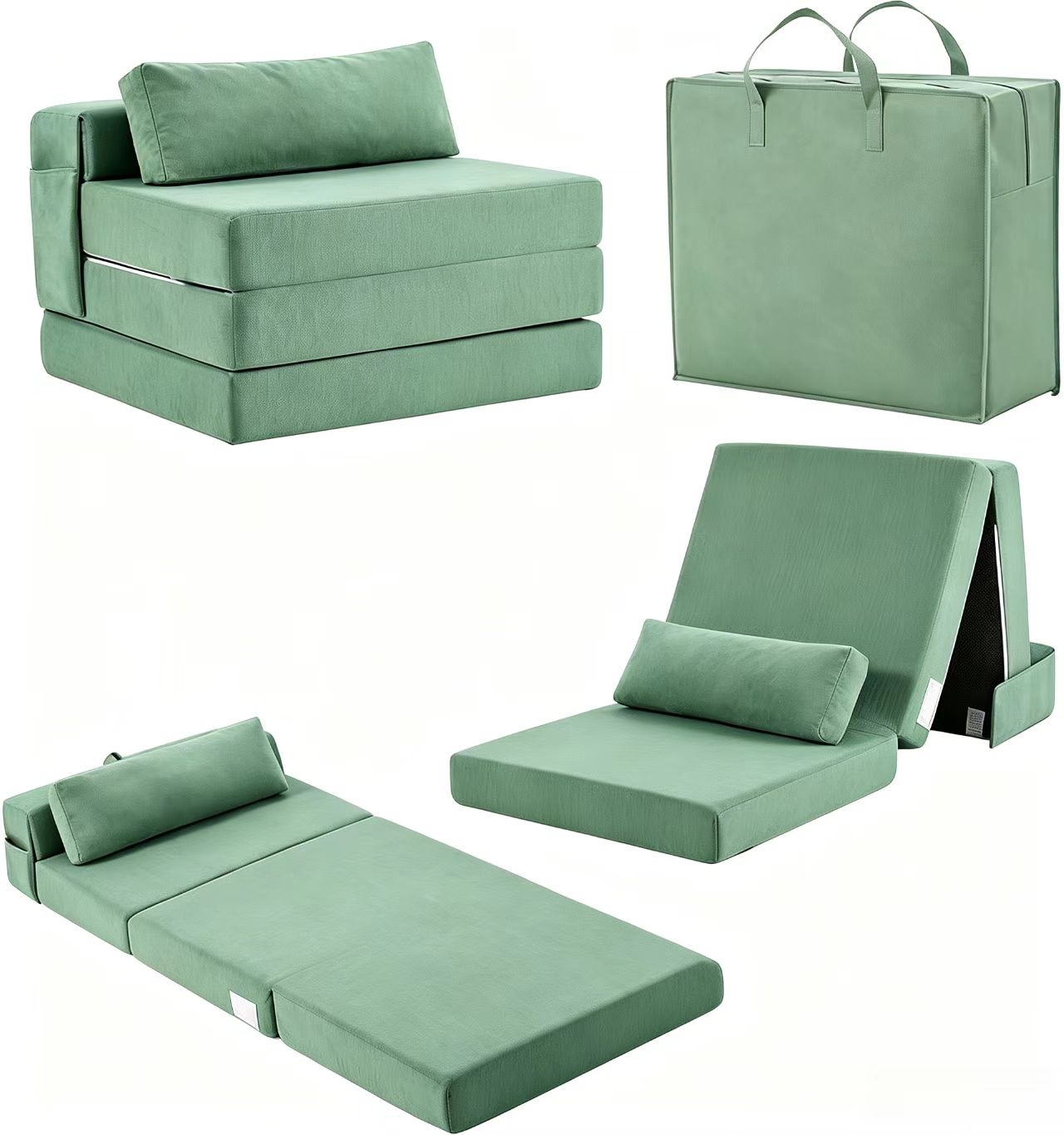 Folding Sofa Bed – Tri-Fold Compressed Mattress with Pillow & Storage Bag – Portable Floor Sofa for Travel & Guest